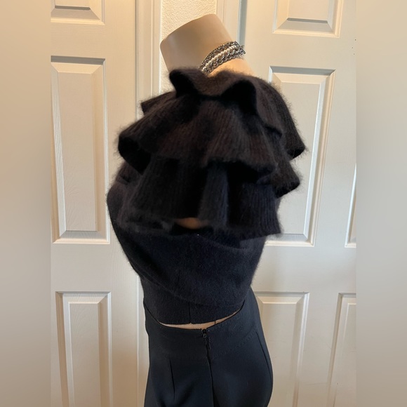 Black Angora Cropped Button Front Cardigan - Picture 2 of 5